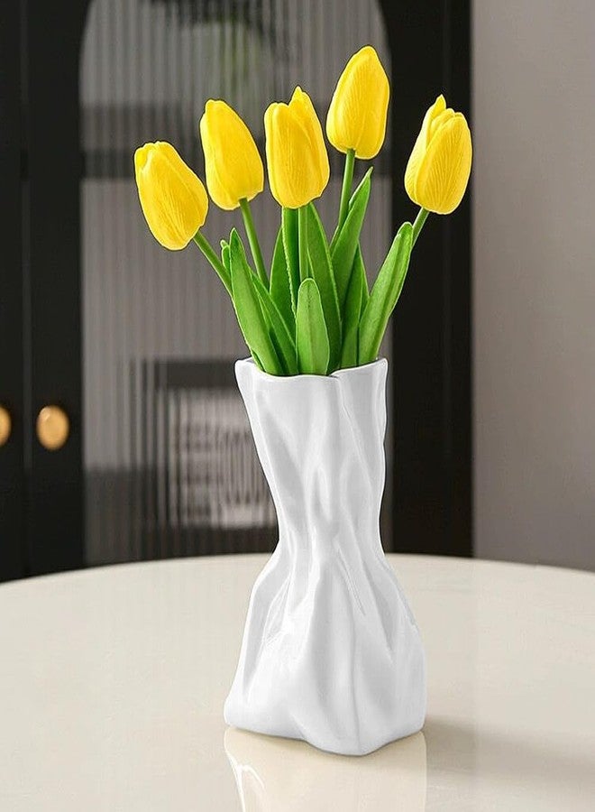 SIBRANT Paper Bag Vase for Flower, Unique Crinkle Design White Ceramic Vase, Flower Vase for Aesthetic Home Decor, Wedding Dinner Table Party Christmas Decorative - Image 5